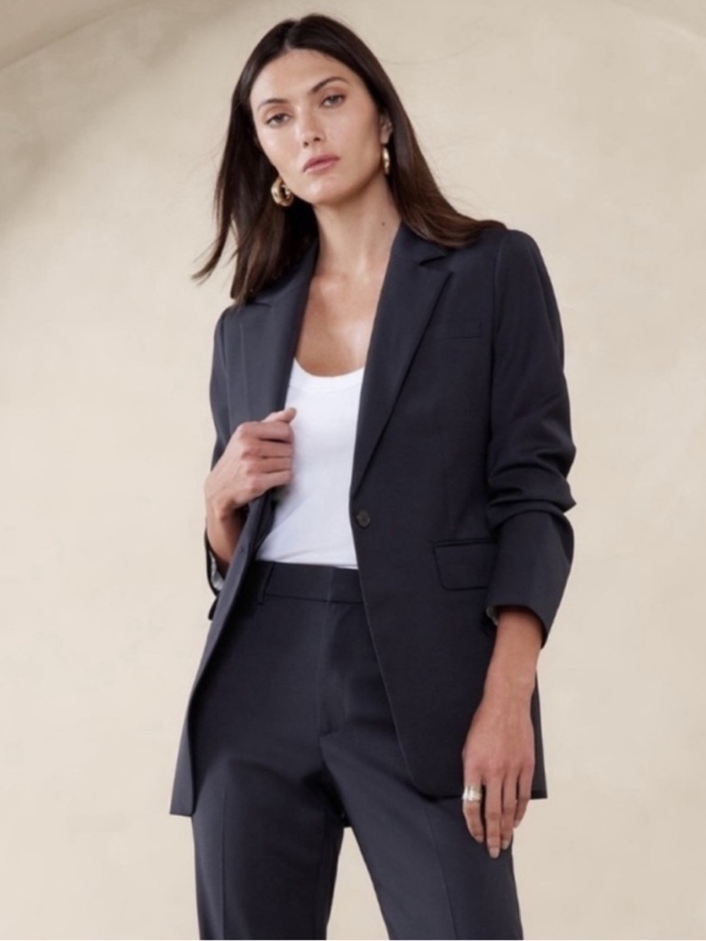 NWT Banana Republic Slim Italian Wool Blazer Navy Blue Size 16 Tall